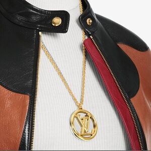 Louis Vuitton Gold Silver Round LV PENDANT, Long Necklace, NEW, NWB